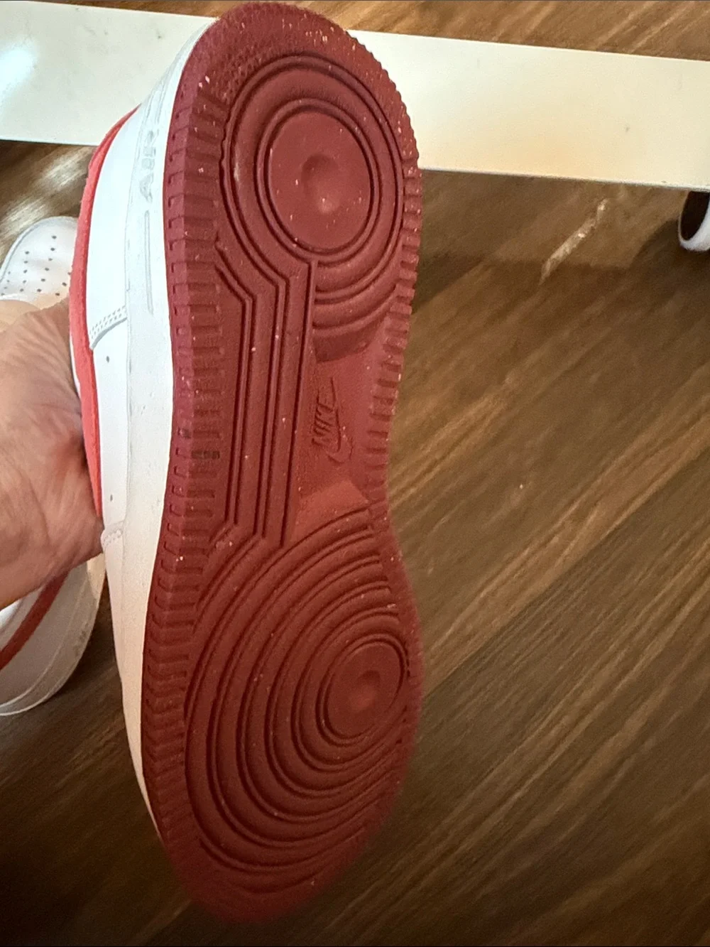 Nike Women’s White and Red Low-Top Air Force one sneakers, red dragon 07 size 10